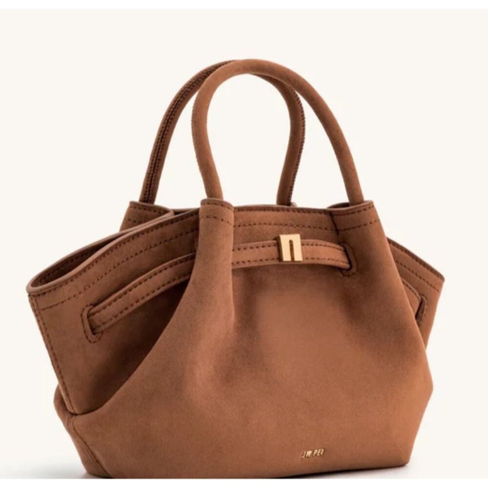 JW Pei Hana Mini Faux Suede Tote Bag Brown With Box